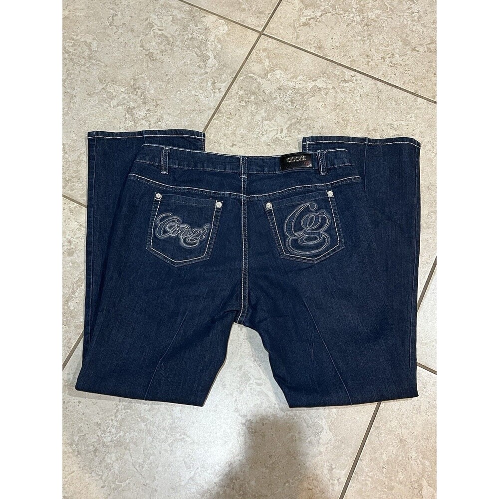COOGI  Women's  Jeans 34x32 Silver Embroidered Logo‎ Y2K Dark Wash - Picture 4 of 6